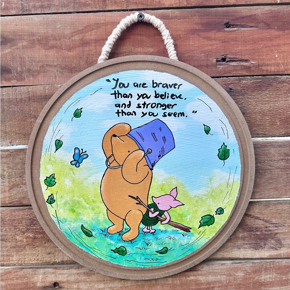 Winnie the Pooh and Piglet Round Acrylic Painting, Nursery Art